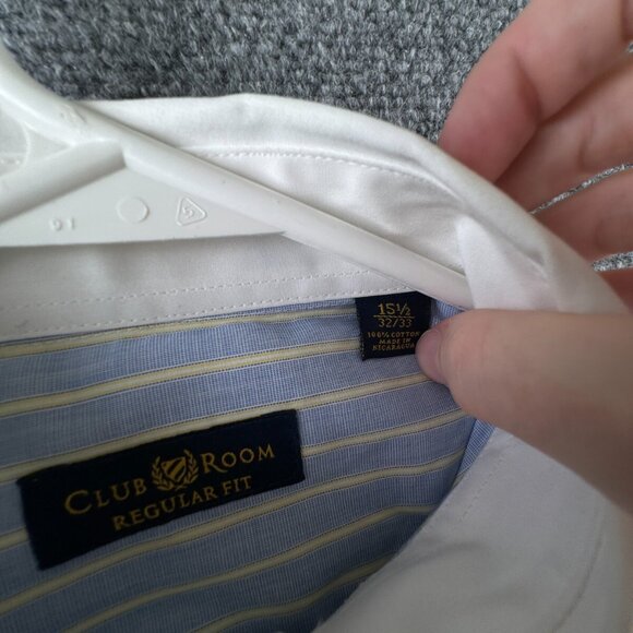 NWT Club Room Men’s 15.5 32/33 Striped Blue Yellow White Collar Button Up Shirt - Picture 9 of 13